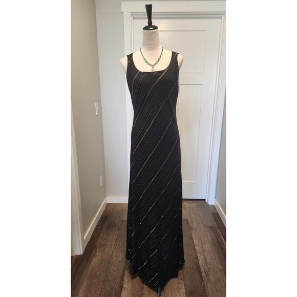 Vtg 90's Benjamin A., Bias Cut Y2K Maxi Dress Size 14 Black/Gold, Los Angeles, - Picture 1 of 4